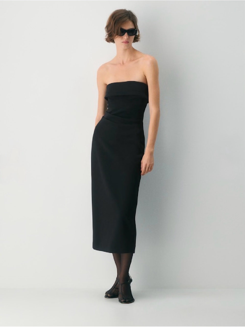 Babaton FigureKnit Eyecatcher Dress Strapless Black Midi Dress